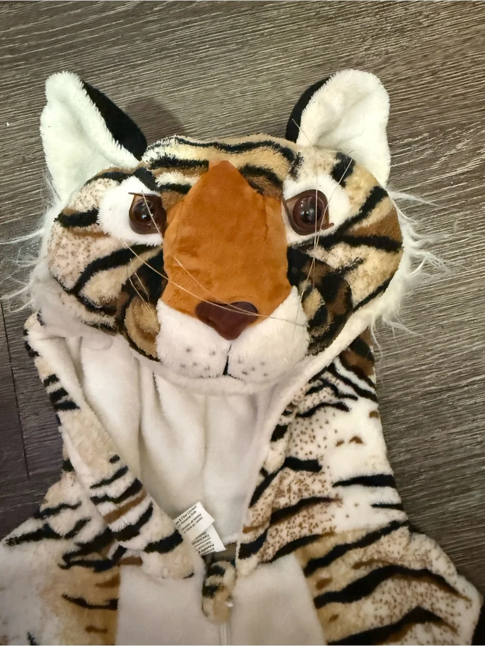 Kids Tiger Plush One-Piece Hooded Brown/White Suit | Sz 7-8